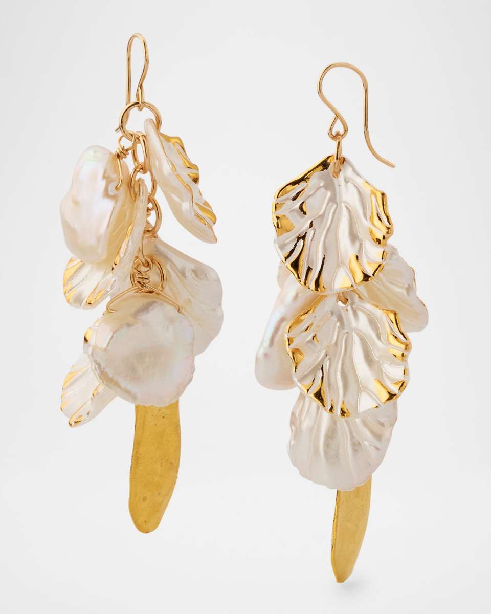 Freshwater Pearl Gold Leaf Earrings